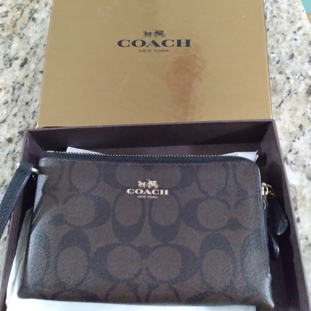 Coach Black and Brown Signature Wristlet